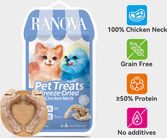 Ranova Chicken Neck Freeze-Dried Dog & Cat Treats, 48g bag
