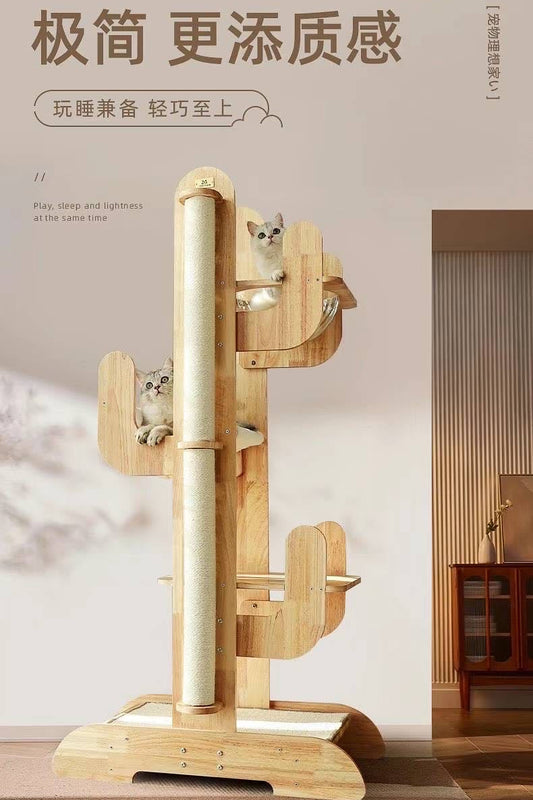Solid Wood Sisal Cactus Cat Tree