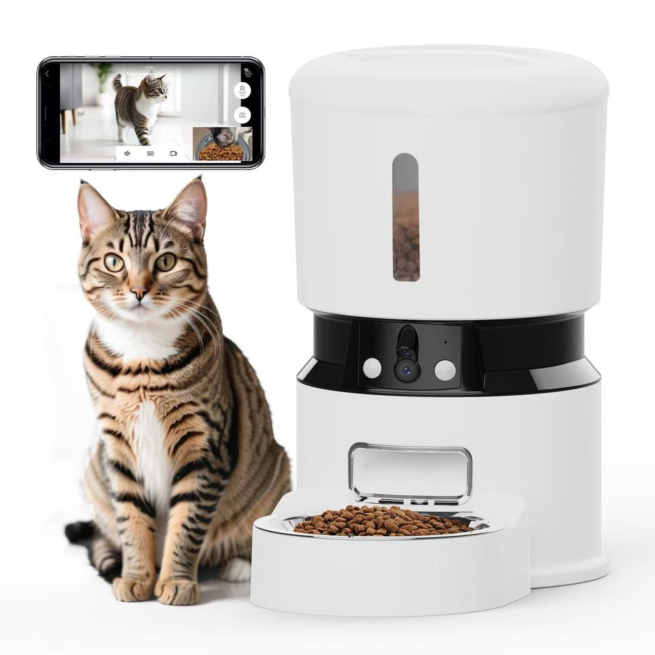 智能自动宠物喂食器，带实时监控和双向语音功能