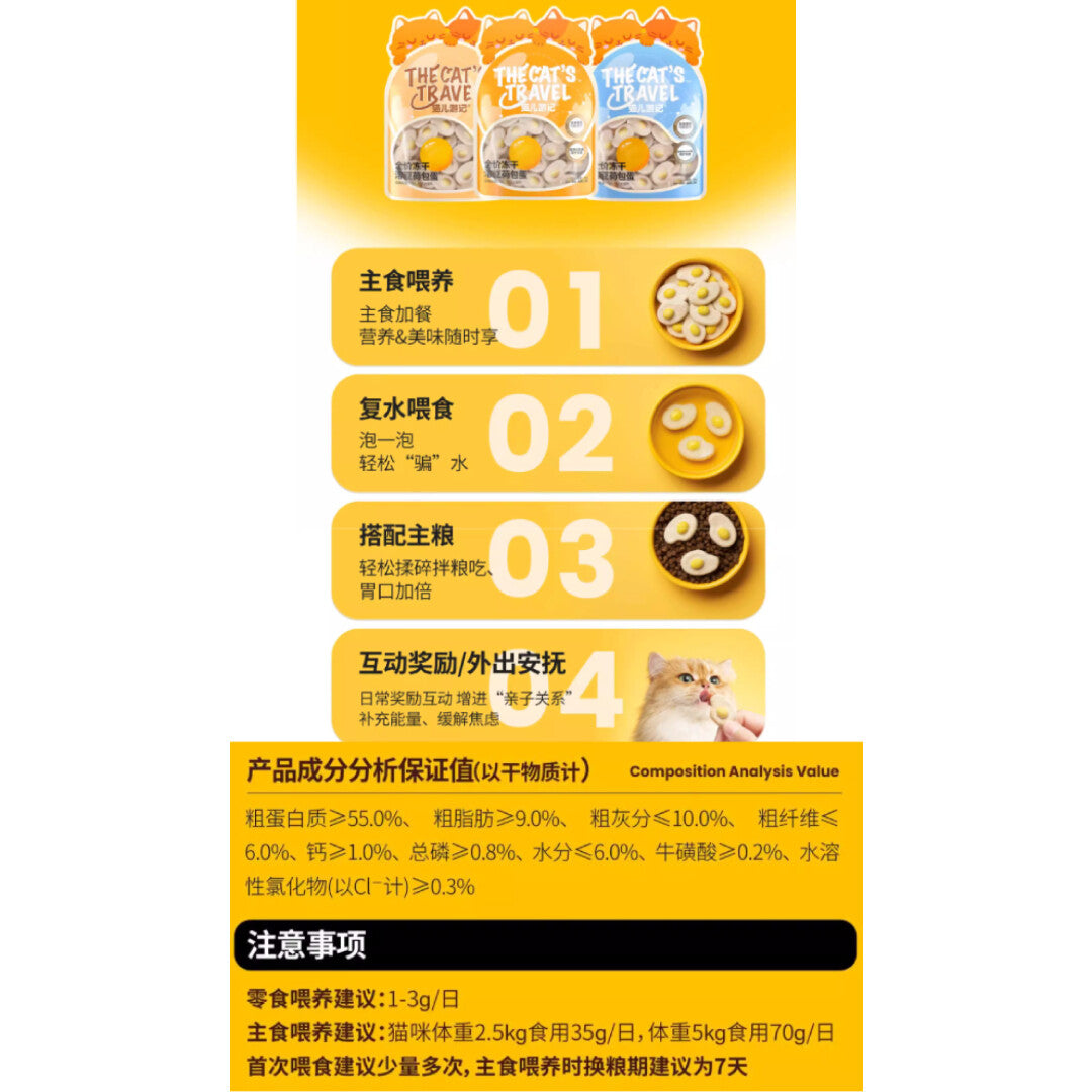 The Cat's Travel Freeze-Dried Complete & Balanced Cat Food – Egg Yolk Recipe) 24g