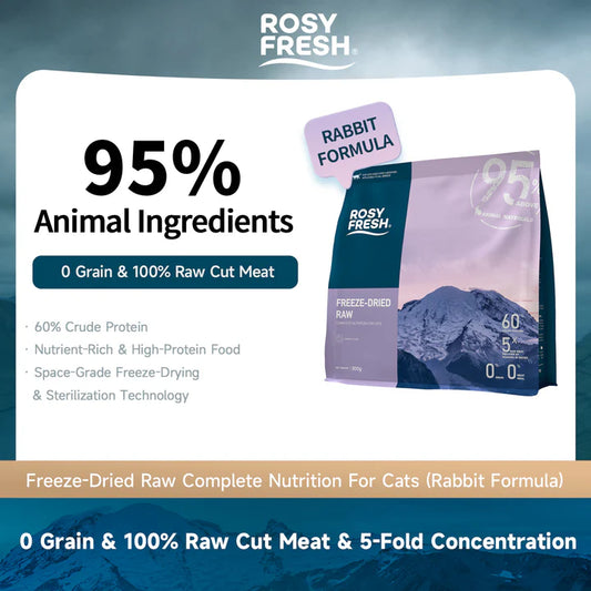 Rosy Fresh Freeze-Dried Raw Complete Nutrition For Cats Rabbit Receipt 300g